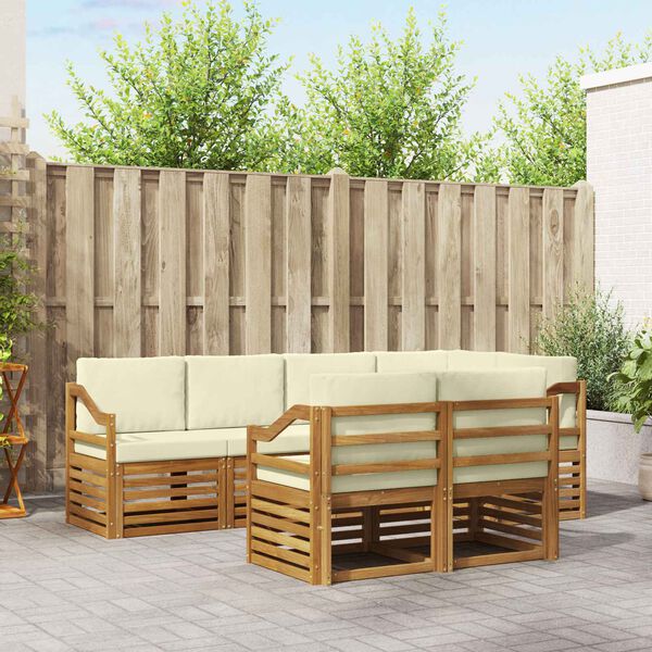 vidaXL Kotna sedežna garnitura z blazino 7 pcs Naravna in smetana