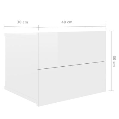 vidaXL Nočna omarica visok sijaj bela 40x30x30 cm iverna plošča