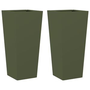 vidaXL Vrtno korito 2 kosa olivno zelena 35x35x75 cm jeklo