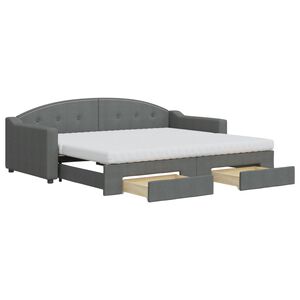 vidaXL Izvlečna dnevna postelja s predali temno siva 90x200 cm blago