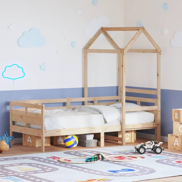 vidaXL Dnevna postelja s streho 90x200 cm trdna borovina