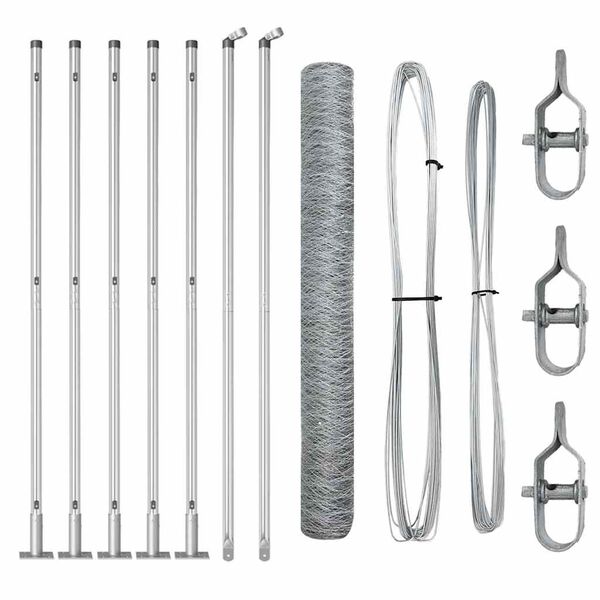 vidaXL Ogrodje s stebri srebrna 1.2 x 10 m Jeklo s PVC premazom