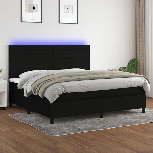 vidaXL Box spring postelja z vzmetnico LED črna 200x200 cm blago