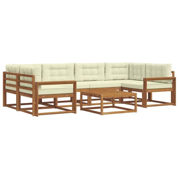 vidaXL Zunanja garnitura za sedenje z blazino 7 pcs Naravna in smetana