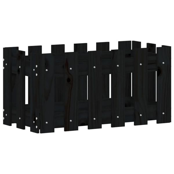 vidaXL Vrtno korito z ograjico črn 60x30x30 cm trdna borovina
