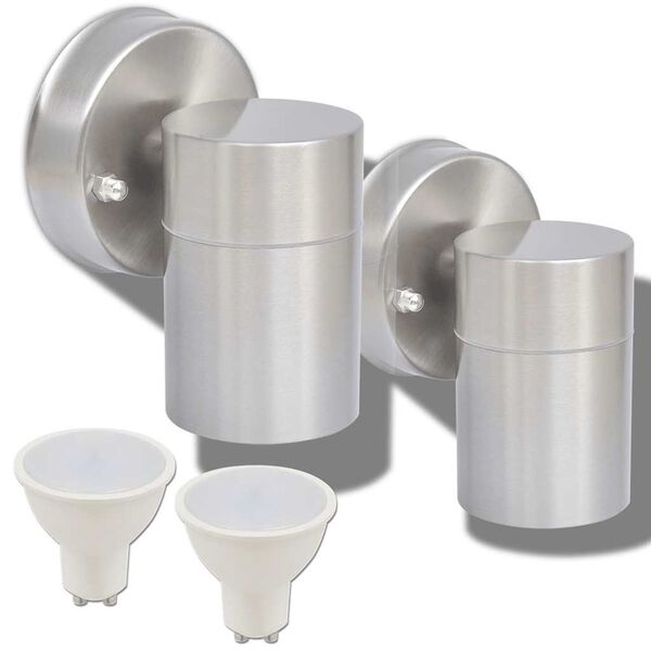 vidaXL Zunanja LED stenska svetilka 2 kosa nerjaveče jeklo sveti dol