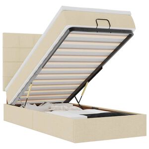 vidaXL Otomanski posteljni okvir z vzmetnico krem 100x200 cm blago