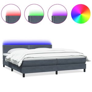 vidaXL Box spring postelja z vzmetnico LED temno siva 180x210 cm žamet