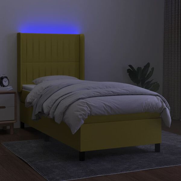 vidaXL Box spring postelja z vzmetnico LED zelena 80x200 cm blago