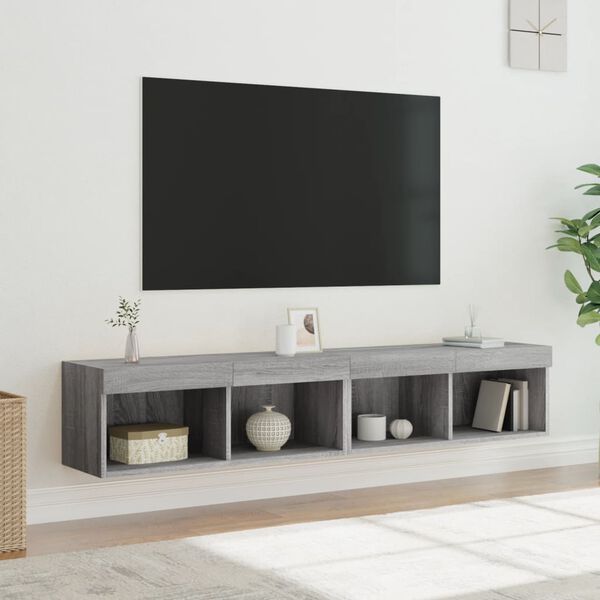 vidaXL TV omarica z LED lučkami 2 kosa siva sonoma 80x30x30 cm