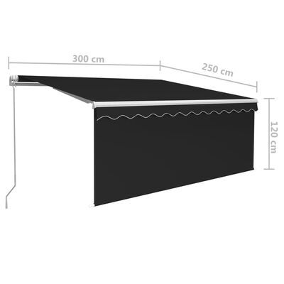 vidaXL Ročno zložljiva tenda s senčilom LED 3x2,5 m antracitna