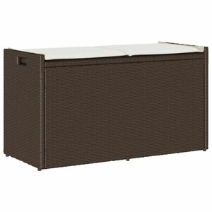 vidaXL Zunanja klop za shranjevanje z blazino Brown 100 cm Poly Rattan