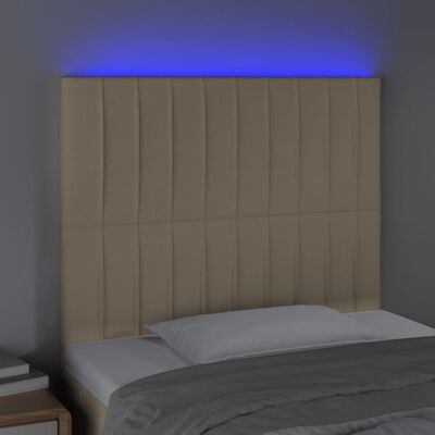 vidaXL LED posteljno vzglavje krem 100x5x118/128 cm blago
