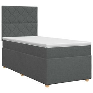 vidaXL Postelja boxspring z vzmetnico Temno siva Enojno Blago