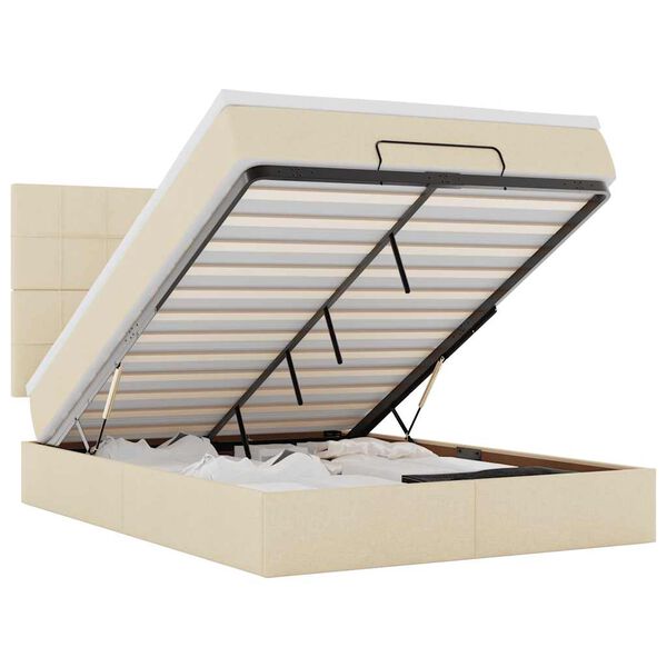 vidaXL Otomanska postelja z vzmetnico krem 140x190 cm blago