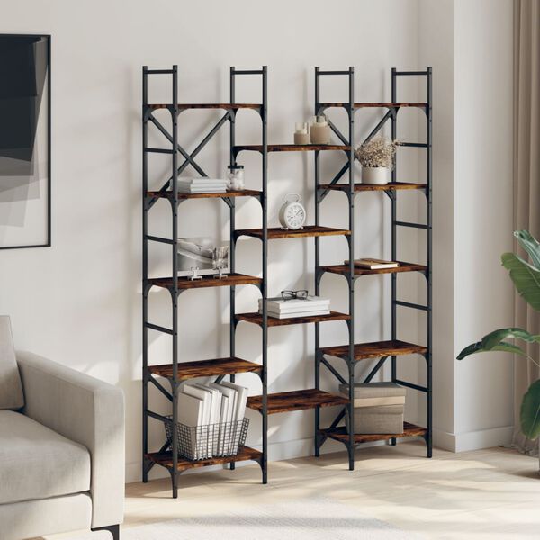 vidaXL Knjižna polica dimljeni hrast 127,5x28,5x172,5 cm inž. les