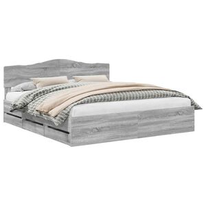 vidaXL Konstrukcija postelje s predalom Siva Sonoma 200 x 200 cm