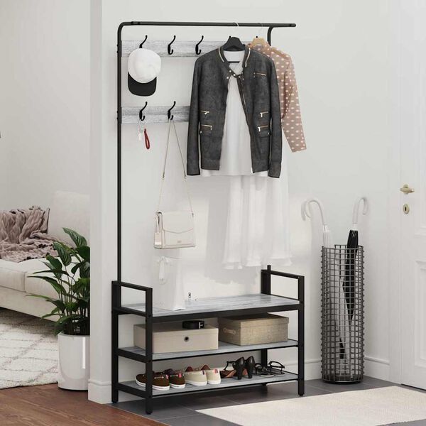 vidaXL Obe&scaron;alnik za pla&scaron;če s polico Siva Sonoma 95 x 34 x 184 cm