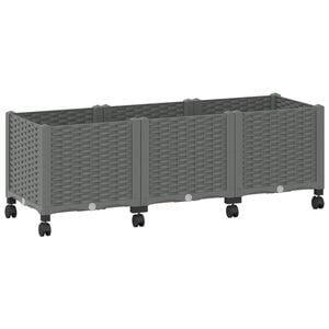 vidaXL Vrtni cvetlični lonček s kolesi Svetlo siva 120 x 40 x 48 cm PP