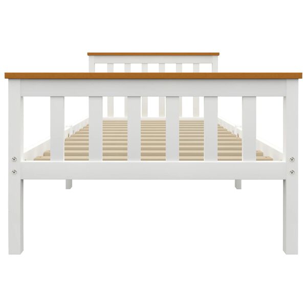 vidaXL Posteljni okvir z 2 predaloma bela trdna borovina 100x200 cm