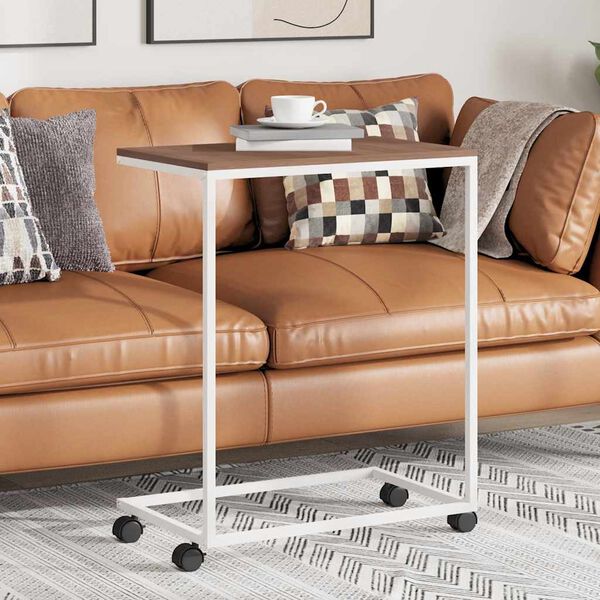 vidaXL Stranska mizica s kolesi bela 55x35x70 cm konstruiran les