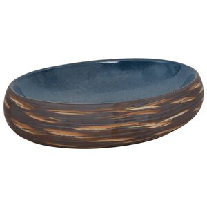 vidaXL Nadpultni umivalnik rjav in moder ovalen 59x40x15 cm keramika