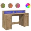 vidaXL Pisalna miza z LED lučkami artisan hrast 140x55x91 cm inž. les