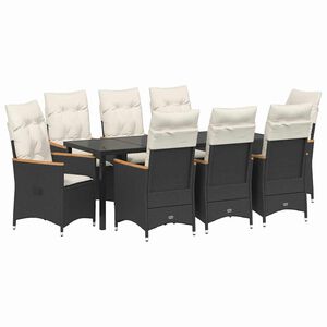 vidaXL Komplet za jedilnico v vrtu z blazino 9 pcs Črna poli ratan