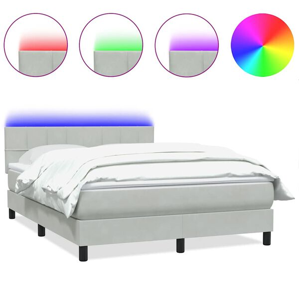 vidaXL Box spring postelja z vzmetnico LED svetlo siva 160x210 cm žamet