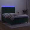 vidaXL Box spring postelja z vzmetnico LED tem. zelena 140x200cm žamet