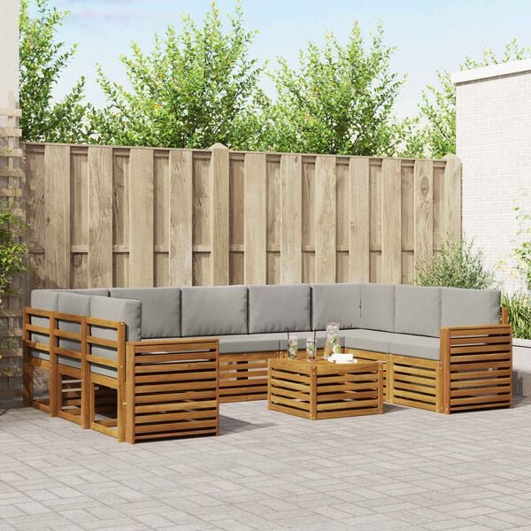 vidaXL Sedežne garniture z blazino 10 pcs Naravna in svetlo siva