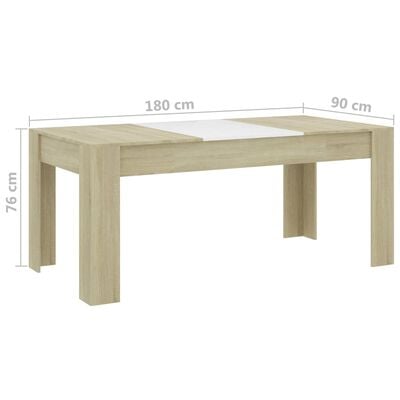 vidaXL Jedilna miza bela in sonoma hrast 180x90x76 cm iverna plošča
