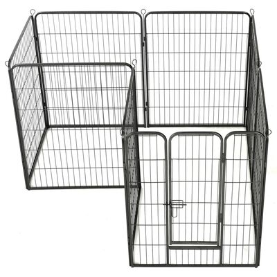 vidaXL Ograda za pse z 8 jeklenimi paneli 80x100 cm črne barve