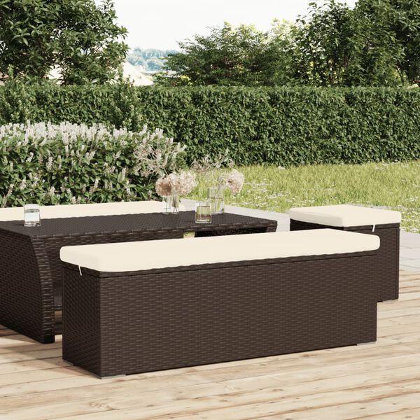 vidaXL Klop z blazino rjava 110x30x40 cm poli ratan