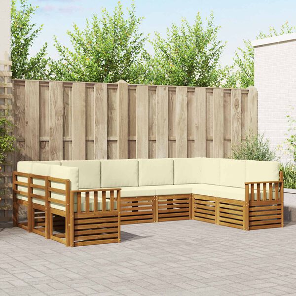 vidaXL Kotna sedežna garnitura z blazino 9 pcs Naravna in smetana