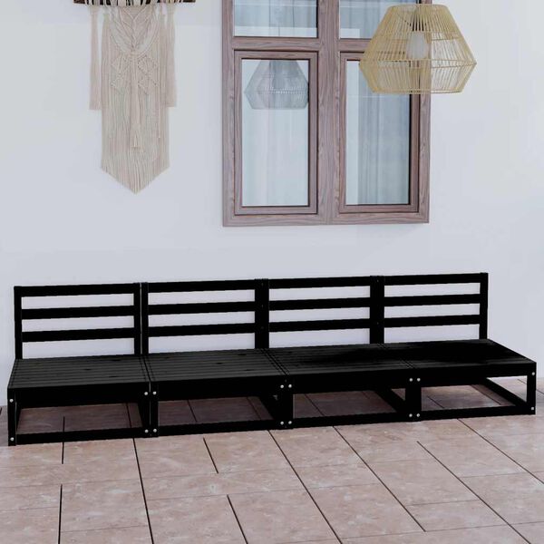 vidaXL Vrtni kavč štirised črna trdna borovina