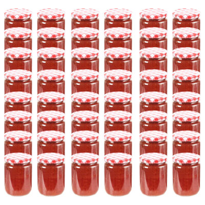 vidaXL Stekleni kozarci z belimi in rdečimi pokrovi 48 kosov 230 ml