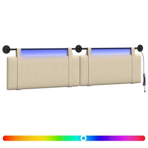 vidaXL Viseče vzglavje postelje Z LED svetlobo Krem Blago