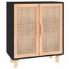 vidaXL Komoda črna 60x30x70 cm trdna borovina in naravni ratan