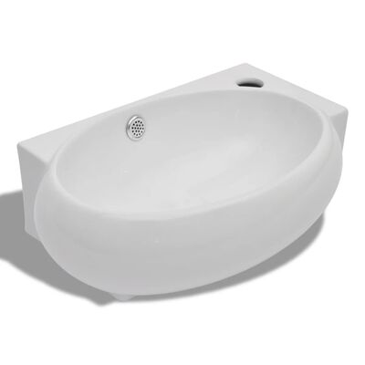 Keramični kopalniški umivalnik z luknjo za pipo in prelivanje bel