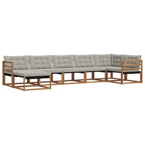 vidaXL Zunanja garnitura za sedenje 7 pcs Naravna in svetlo siva
