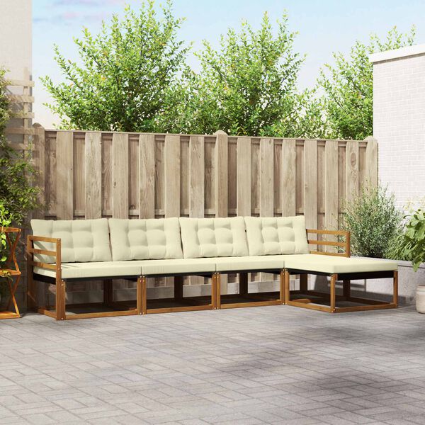 vidaXL Zunanja garnitura za sedenje z blazino 5 pcs Naravna in smetana