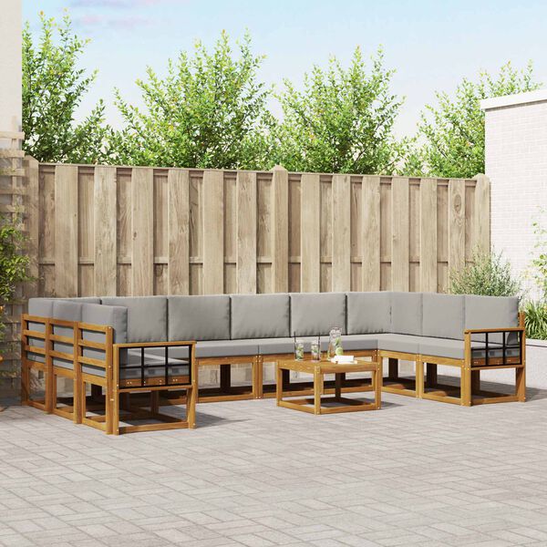 vidaXL Zunanja garnitura za sedenje 11 pcs Naravna in svetlo siva