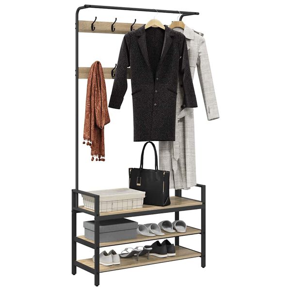 vidaXL Obe&scaron;alnik za pla&scaron;če s polico Sonoma hrast 95 x 34 x 184 cm