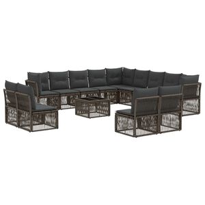 vidaXL Vrtna sedežna garnitura 14 pcs Siva poli ratan