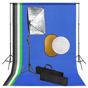 vidaXL Foto studijski komplet s softboxi, ozadjem in odbojnikom