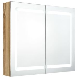 vidaXL LED kopalni&scaron;ka omarica z ogledalom hrast 80x12x68 cm