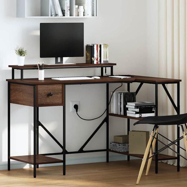 vidaXL Miza z LED lučmi Rjav hrast 120 x 79 x 86,5 cm Konstruiran les