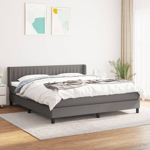 vidaXL Box spring postelja z vzmetnico temno siva 160x200 cm blago