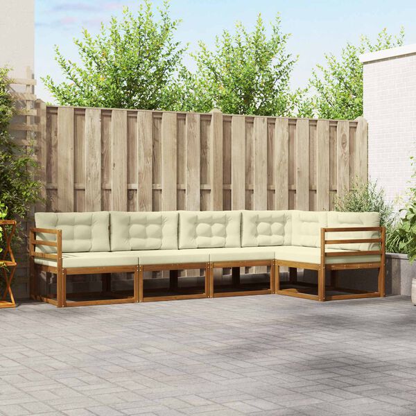 vidaXL Zunanja garnitura za sedenje z blazino 5 pcs Naravna in smetana